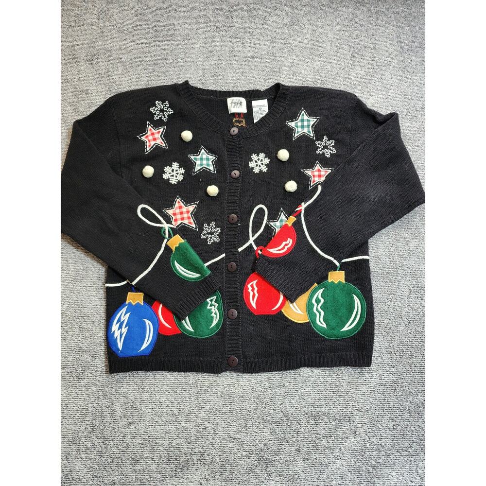 Jason Maxwell Vintage Women's Large Black Holiday Button-Up Cardigan Christmas - Picture 1 of 8